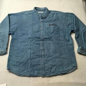 munsing Shirt 2XL  Blue Denim Button Up Long Sleeve embroidered softline